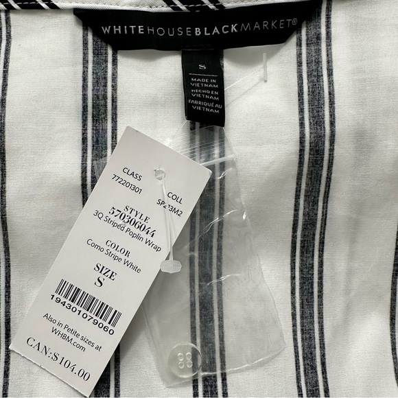 White House Black Market Striped Wrap Shirt Black & White SZ S NWT Retail $100 - Picture 2 of 7